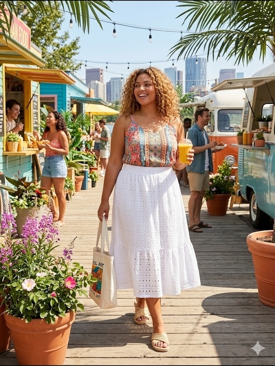 Time and Tru Dresses & Skirts - Eyelet Tiered White Romantic Boho City Girl Midi Skirt XL Western Stampede Rodeo